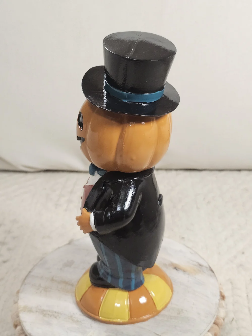 Ceramic Pumpkin Gentleman Figurine - Orange, Black, Red, Blue Halloween
